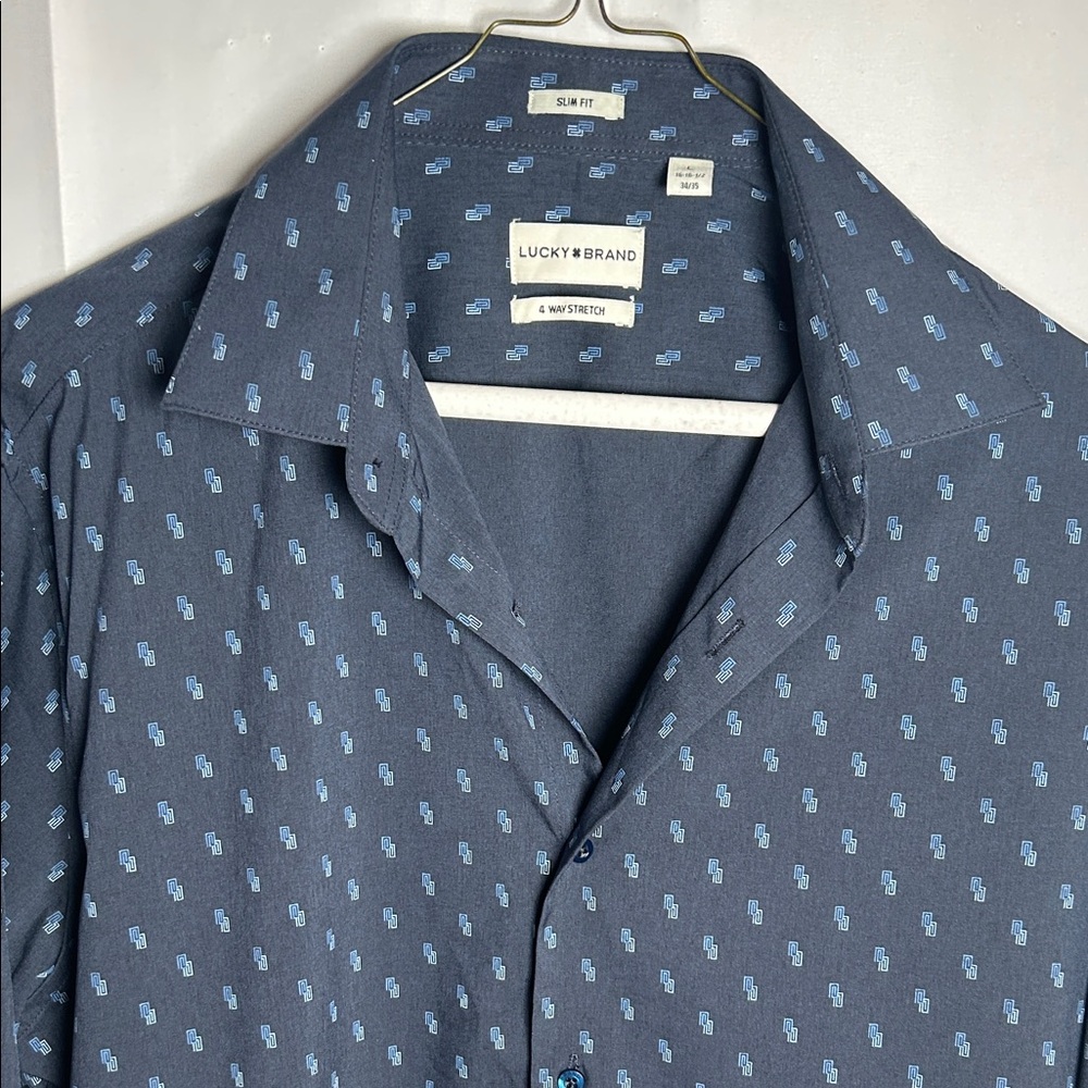 Lucky Brand Men's Dark Navy Button-Down Shirt with Light Blue Micro Print